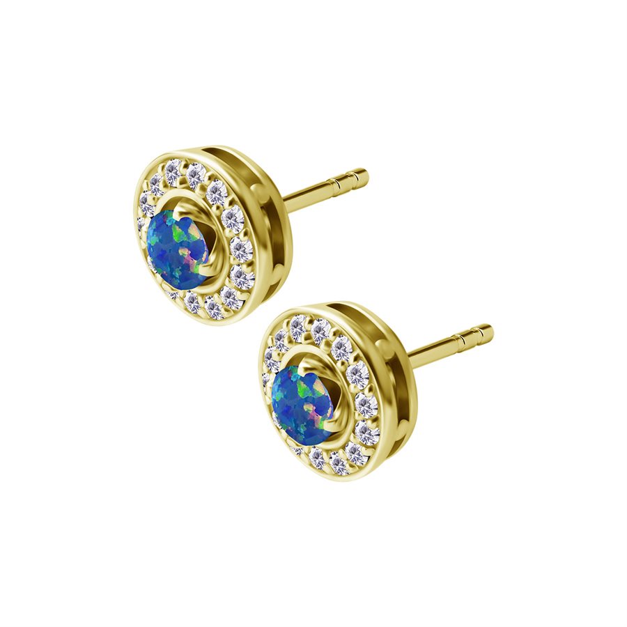 24k gold plated opal earstud with detachable pave set disc